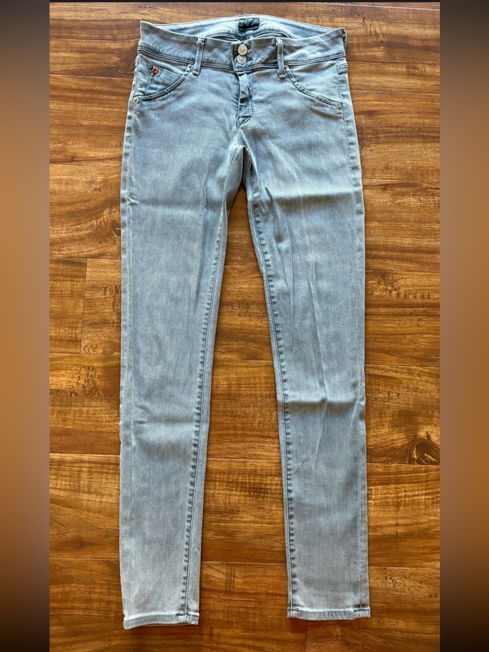 HUDSON Womens Low Rise Light Wash Gray Slim Stretch Jeans Pants Pockets Logo 28